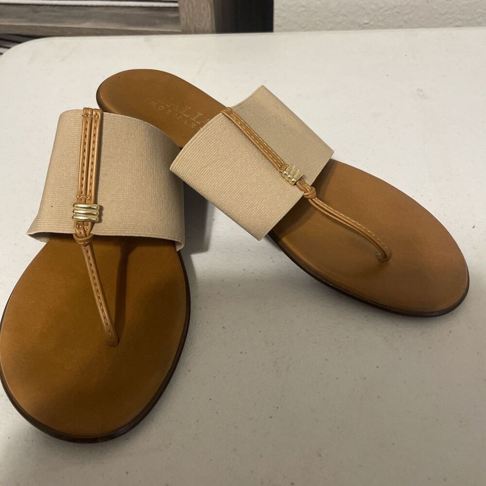 Italian Shoemakers Women's Tan and Brown Thong Slide Sandals Size 9 Italy